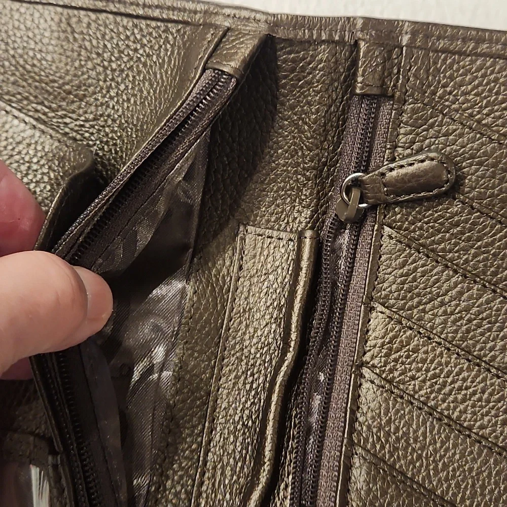 Brighton Embossed Medallion Leather Wallet in Dark Brown